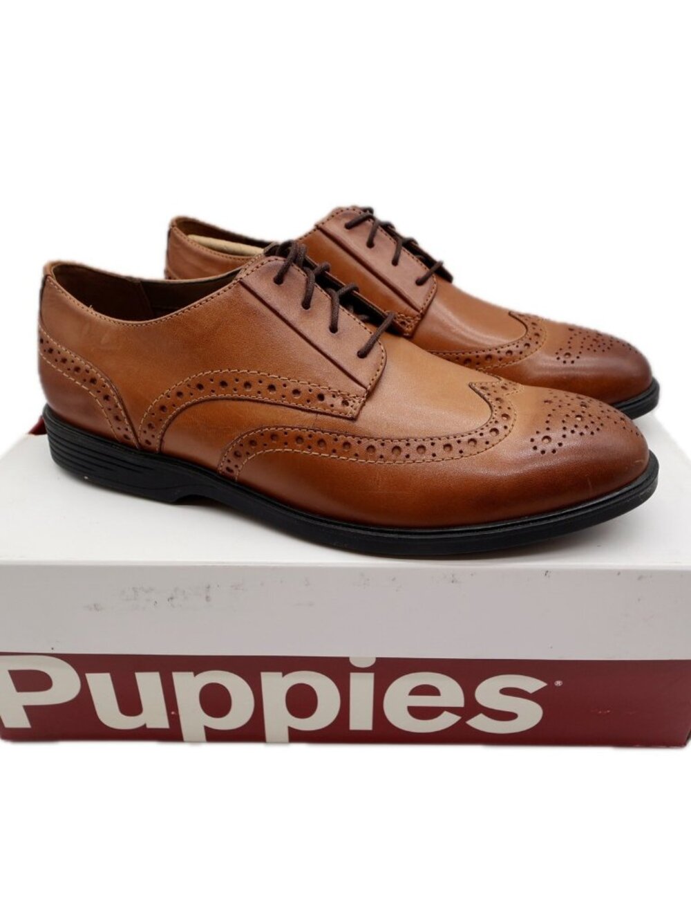 Hush Puppies Shepsky WT Oxford Mens 9.5 Dark Tan Leather Wingtip